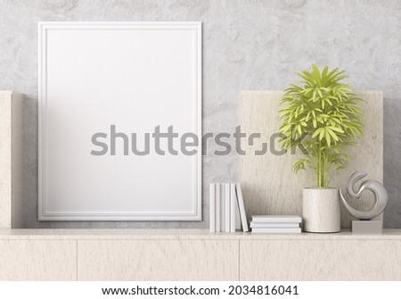 3D Rendering, 3D illustration mockup blank board with frame on the wall and plant pot, scandinavian style interior pastel colors and decoration, rendering