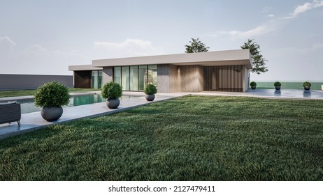 3D Rendering Illustration Of Modern House