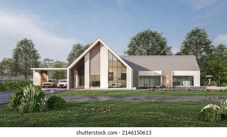 3D Rendering Illustration Of Modern House