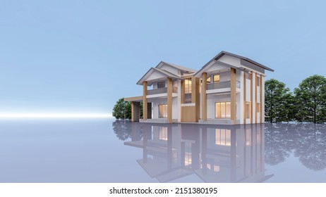 3D rendering illustration of modern house with light shadow reflection - Shutterstock ID 2151380195