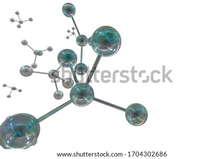 3d rendering illustration molecules design. Atoms model transparent Structural chemical formula science .Molecular structure scientific banner for medicine, biology, chemistry or physics concept
