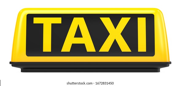 3d rendering Illustration of New York City style taxi sign for cab Isolated on white background. Front view of Yellow Taxi sign on automobile roof.