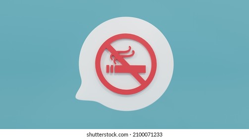 3D rendering, 3D illustration. Non-smoking symbol in a speech balloon. Pop horizontal banner. Information about tobacco ban