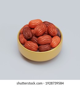 3D Rendering Illustration of Ramadan Dates In Gold Bowl