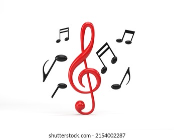 3D rendering, 3D illustration. Red and black music note icon isolated on white background. song, melody and tune symbol concept.