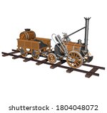 3D Rendering Illustration of Robert Stephenson´s model Rocket Steam Locomotive, created in 1829, winner of the Rainhill Tests held by Liverpool and Manchester railway, that same year.
