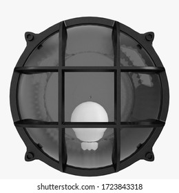 3D rendering illustration of a round bulkhead lamp