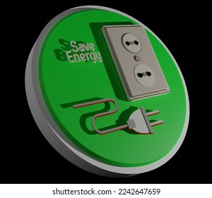 3d rendering illustration of saving energy. Unplug the power plug to reduce energy consumption as an effort to save the earth's energy