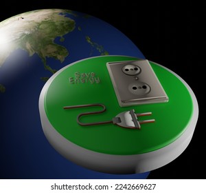 3d rendering illustration of saving energy. Unplug the power plug to reduce energy consumption as an effort to save the earth's energy