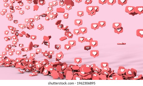 3d Rendering Illustration Of A Social Media Profile Example With Heart, Save And Like Symbols And Icons And A Character Cartoon Style Inside