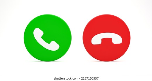 3D Rendering, 3D Illustration. Telephone Icons Accept Call And Decline Button. Answer And Reject Incoming Call On White Background.