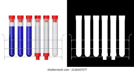 3D rendering illustration of a test tubes rack