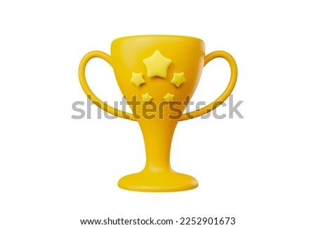 The 3D rendering illustration of the trophy is decorated with 5 separate stars on a white background.