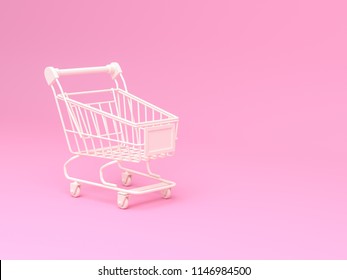 3d rendering illustration white Shopping Cart with on pink background