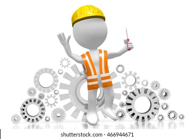 3D rendering/ 3D illustration - worker holding a screwdriver - great for topics like service, mechanic, expert etc.