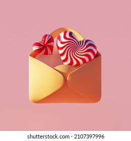 3D Rendering. 3D Illustrations. Valentine's Day Design. The 14th Of February. 3D Icon. Romantic Background. Icon Love Message. Candy Heart.