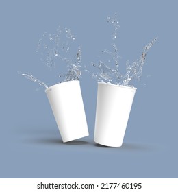 3d Rendering Image Of 2 Cups And Water Splash. 