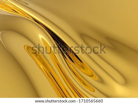 A 3D rendering image of abstract art golden yellow with reflection texture background