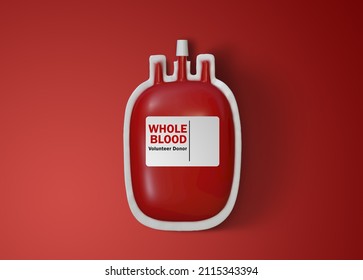 3D Rendering Image Of Blood Transfusion Bag On Red Background