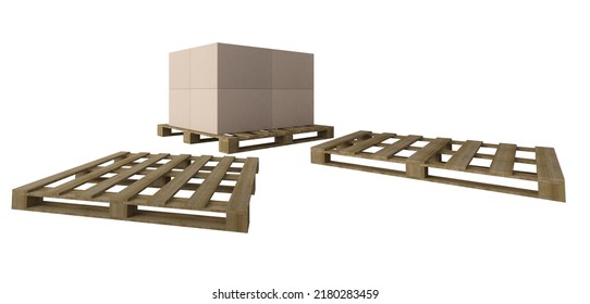 3d Rendering Image Of Boxs On Wooden Pallet, PSD-logo Mockup In Smart Object Layer On Box. Wall Texture Mockup
 