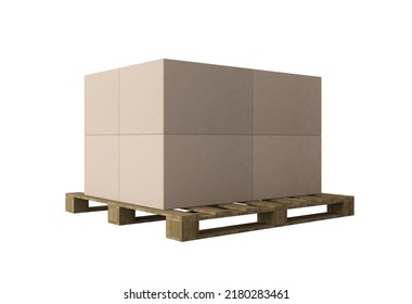 3d Rendering Image Of Boxs On Wooden Pallet, PSD-logo Mockup In Smart Object Layer On Box. Wall Texture Mockup
 