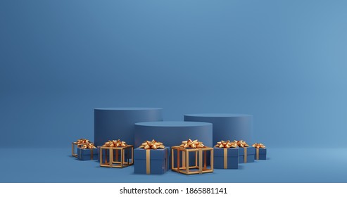 3d rendering image of christmas tree and gift box design for christmas holiday decorate, Mock up podium for product presentation, abstract minimal concept, Showcase, geometric background