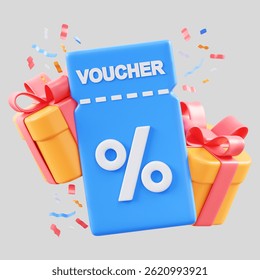 3d rendering image of gift voucher with subtle color combination