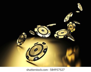 3d Rendering Image Of Golden Casino Chip With Diamond 