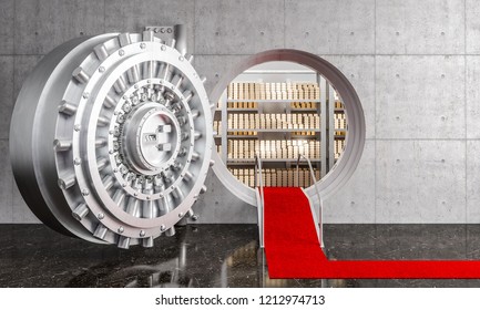 3d rendering image of huge bank vault and gold ingot