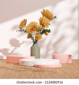 3D rendering image illustration of empty space podium display for product mockup natural background