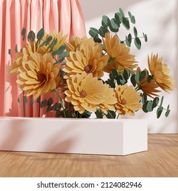 3D rendering image illustration of empty space podium display for product mockup natural background