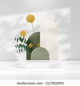 3D rendering image illustration of empty space podium display for product mockup natural background