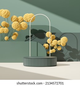 3D rendering image illustration of empty space podium display for product mockup natural background