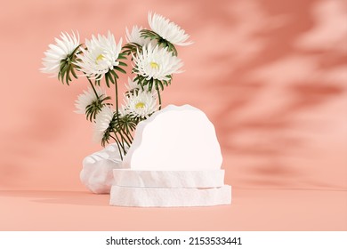 3D rendering image illustration of empty space podium display for product mockup natural background