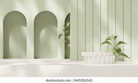 3D rendering image illustration of empty space podium display for product mockup green