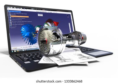 3D rendering of a image representing computer aided design using an laptop 