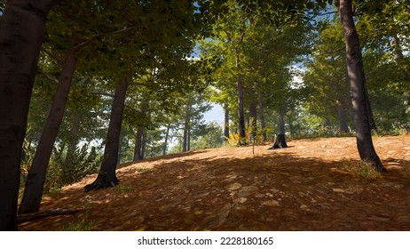 3D rendering. An immersive natural environment. Landscape to illustrate sustainable development goals, and ecosystem protection.
