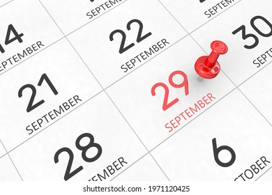 3d rendering of important days concept. September 29th. Day 29 of month. Red date written and pinned on a calendar. Autumn month, day of the year. Remind you an important event or possibility.