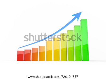 3D Rendering of Increasing Glass Column Graph with an Arrow on Top
