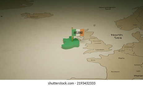 3d Rendering Independence Day Of Ireland National Flag Flying On Country Map On World