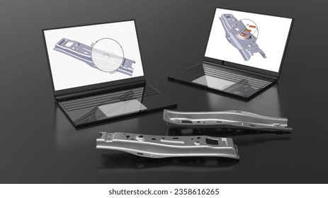 3D rendering - industrial designer working on sheet metal parts