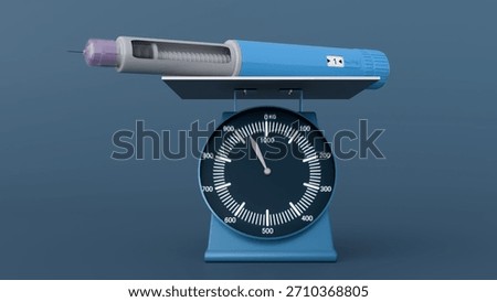 3D rendering of an injection pen and a table scale, highlighting the importance of precise dosage in medicine delivery.