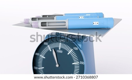 3D rendering of an injection pen and a table scale, highlighting the importance of precise dosage in medicine delivery.