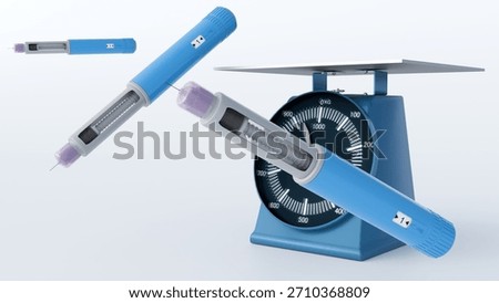 3D rendering of an injection pen and a table scale, highlighting the importance of precise dosage in medicine delivery.