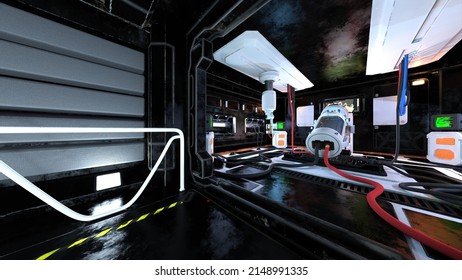 3D rendering of the inspection room in the spacecraft