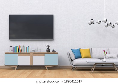 3D rendering of interio living room with Smart TV