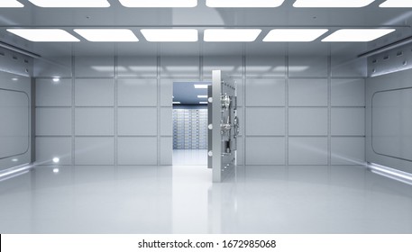 3d rendering interior bank vault with door unlock