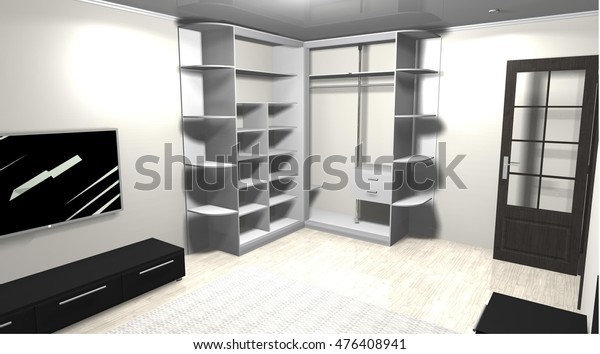 3d Rendering Interior Design Corner Wardrobe Stock Illustration