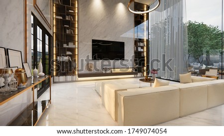 3d rendering. Interior house modern open living space with kitchen.Luxury modern style Duplex apartment residence.Home decoration luxury  interior design.