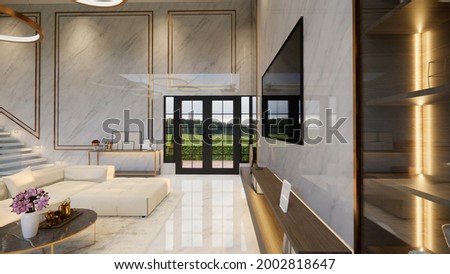 3d rendering. Interior house modern open living space with kitchen.Luxury modern style Duplex apartment residence.Home decoration luxury  interior design.